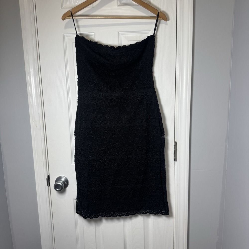 VTG Hanky Panky Medium M Black Floral Lace Nightgown Sheer Dress Lingerie